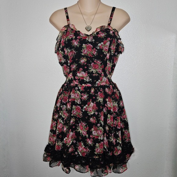 Tripp NYC Floral Mini Dress Rose Print  Ruffle - Picture 1 of 6
